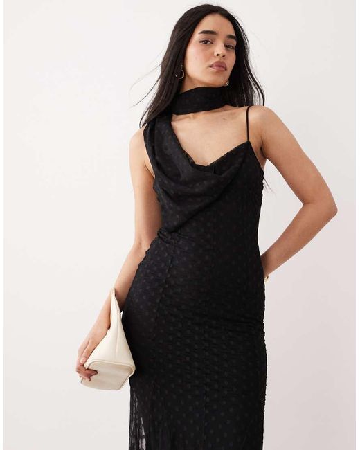 ASOS Black Mesh Maxi Dress With Scarf Detail