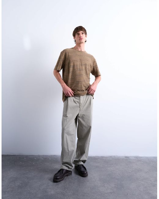 Topman Brown Oversized Fit Knitted Stripe T-Shirt for men