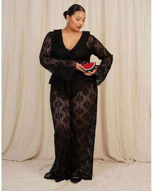 Going Somewhere Black Floral Crochet Trousers