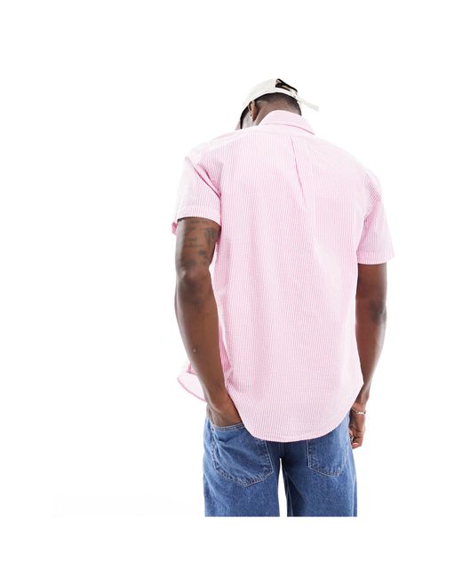 Polo Ralph Lauren Pink Icon Logo Short Sleeve Stripe Seersucker Shirt for men