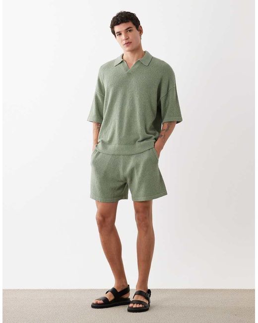 ASOS Green Oversized Co-Ord Short Sleeve Knitted Boucle Notch Neck Polo for men