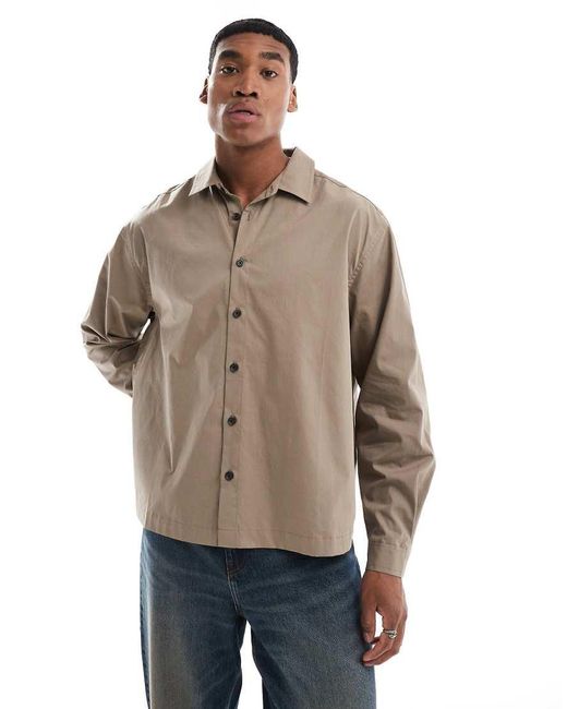 ASOS Natural Oversized Boxy Poplin Shirt for men