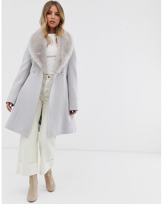Forever New Pink Midi Wrap Tie Coat With Faux Fur Collar
