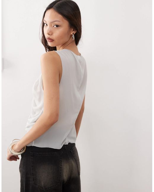 Weekday Gray Chiffon Sleeveless Blouse With Asymmetric Gathered Front Detail