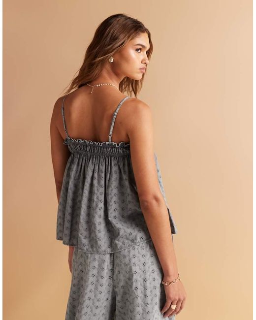 ASOS Gray Shirred Broderie Cami Top Co-ord