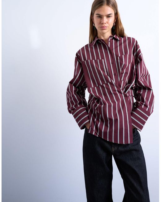 TOPSHOP Purple Asymmetric Placket Waisted Long Sleeve Cinched Shirt