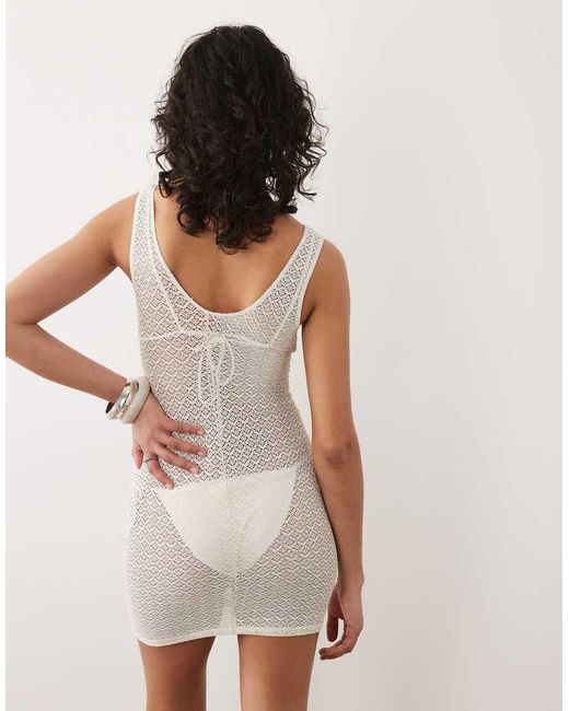 Free Society White Crochet Mini Beach Dress With Low Back