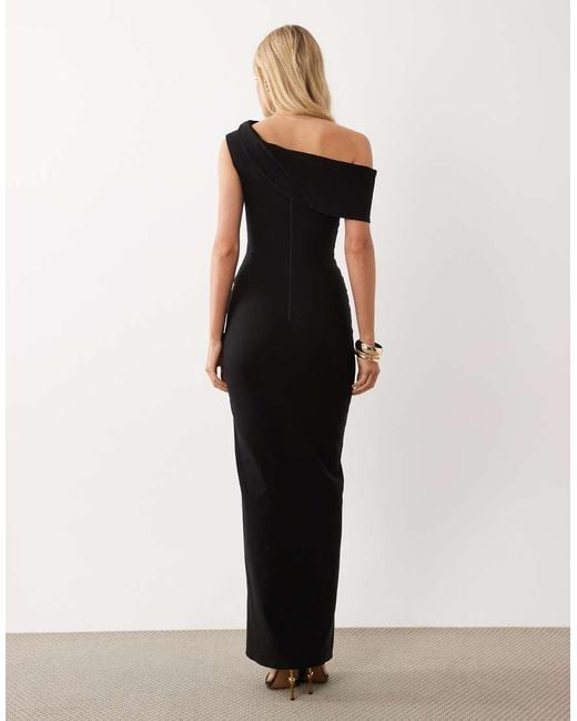 Vesper White Bengaline Drape Off Shoulder Maxi Dress