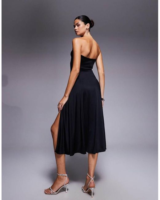 Oh Polly Blue Joely Bandeau Plunge Neck Thigh Split Midi Dress