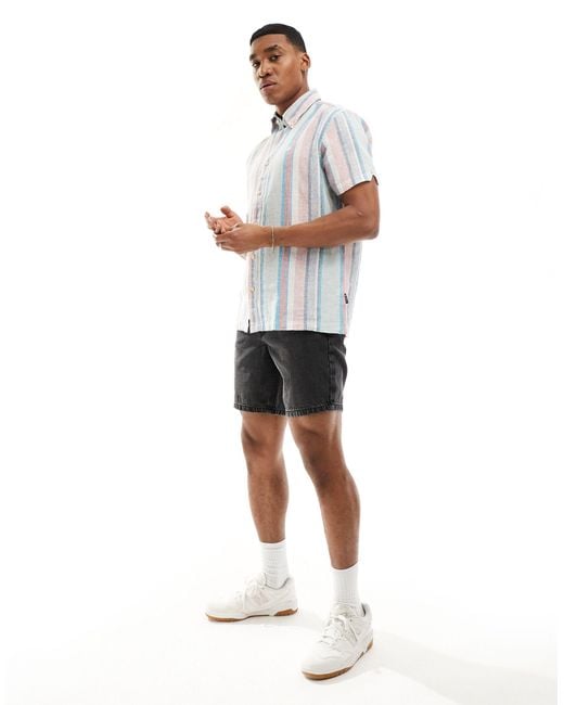 Ben Sherman White Short Sleeve Multicolour Stripe Shirt for men