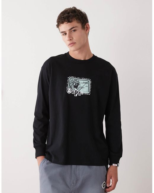 Aape by a bathing ape - t-shirt à manches longues coupe carrée avec imprimé sur la poitrine et au dos Aape By A Bathing Ape pour homme en coloris Black