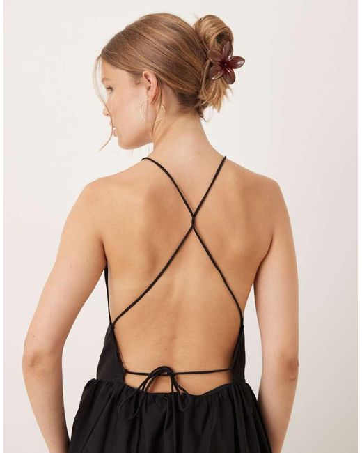 Vestido Midi Con Cuello Subido Y Cintura Baja De Algodón Premium De Mango de color Black