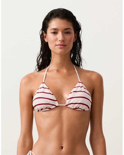 Oysho Brown Crochet Stripe Triangle Bikini Top