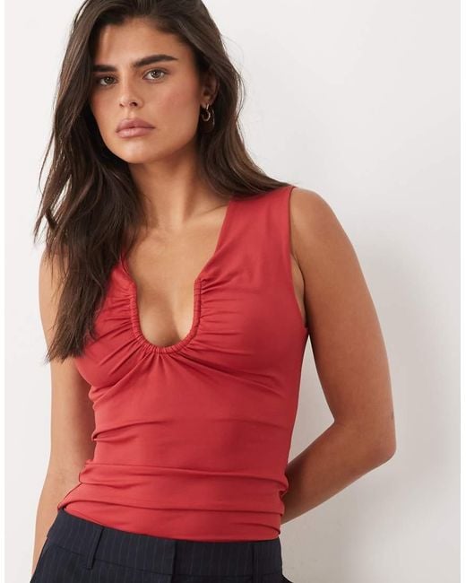 ASOS Red Polyamide Scouped Neck Top