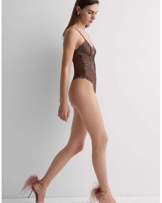 Intimissimi Brown Pretty Flowers Lace And Tulle Body