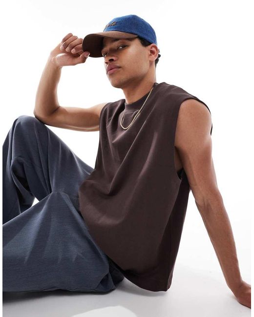ASOS Oversized Tanktop Van Dikke Stof in het Blue voor heren
