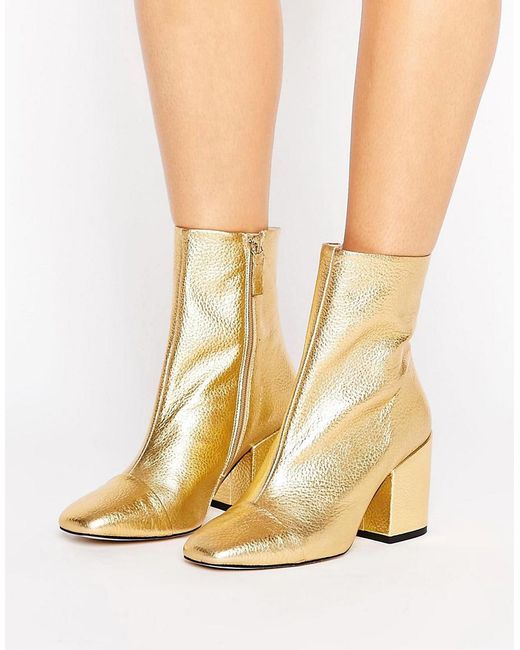 Mango Gold Leather Ankle Boot in Metallic | Lyst