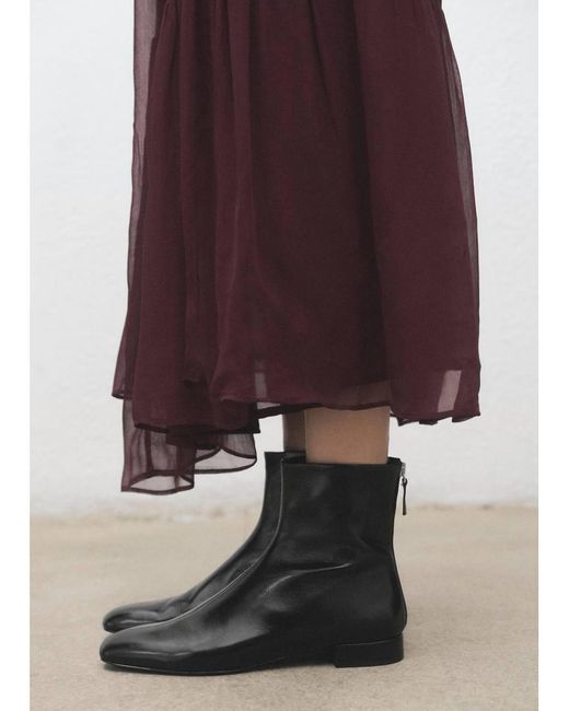 Mango Black Leather Round Toe Ankle Boot