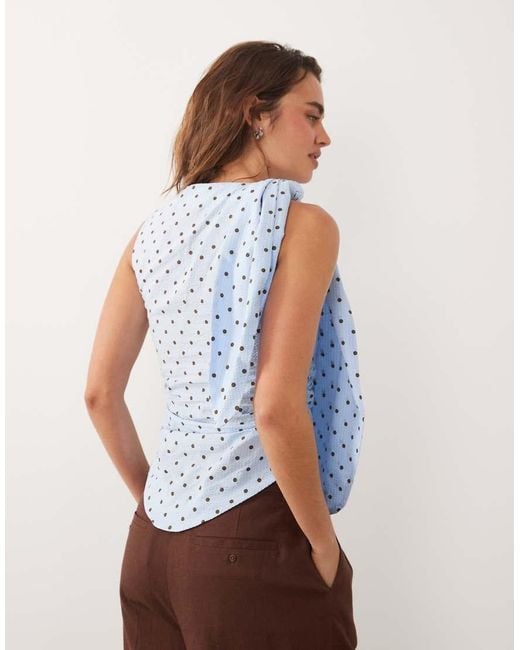 Ghospell Blue Ghopspell Cotton Seerksucker Tie Detail Sleeveless Top