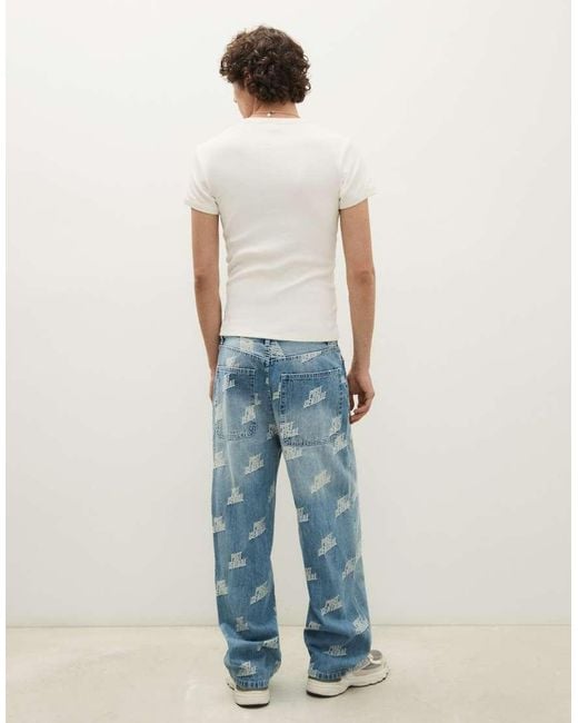 Bershka Blue Jacquard Trousers for men
