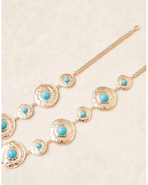ASOS Natural Waist And Hip Turq Stone Set Chain Belt