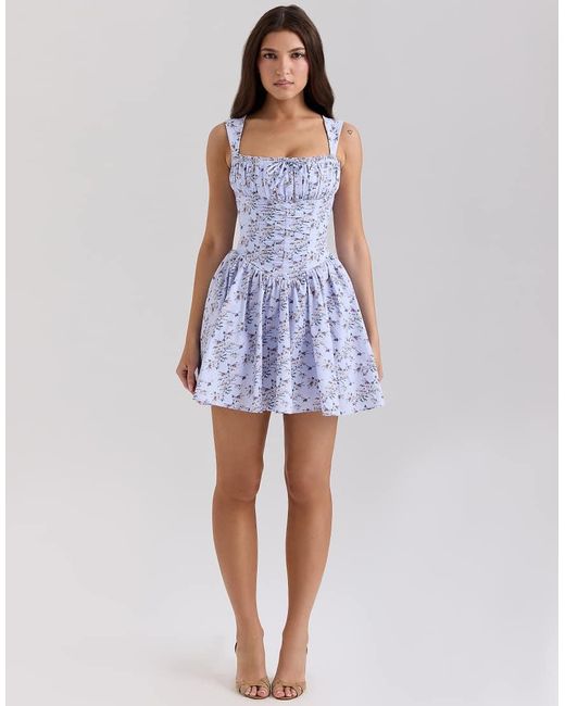 House Of Cb Blue Ophelia Cotton Mini Dress With Bloomers