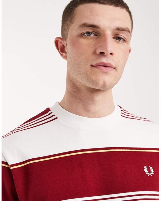 Fred Perry Red Heavyweight Striped Logo T-Shirt for men