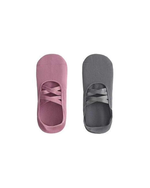 Oysho Pink 2 Pairs Of Invisible Polyamide Blend Yoga And Pilates Socks With Double Straps
