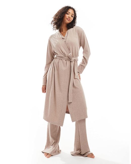 ASOS Natural Rib And Velvet Trim Robe