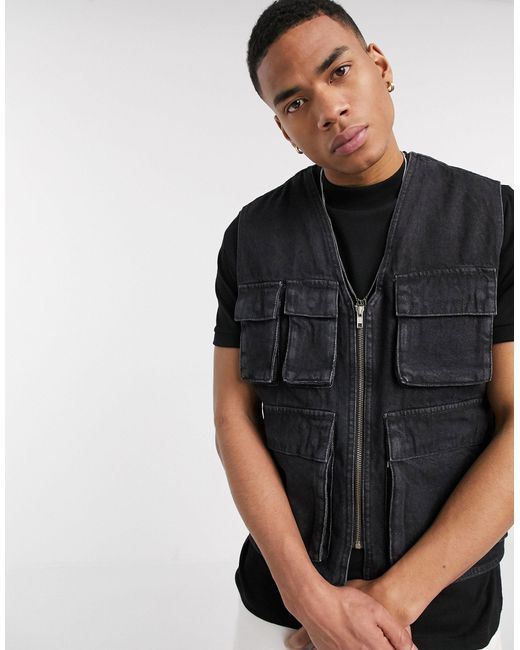 ASOS Denim Utility Gilet in Black for 