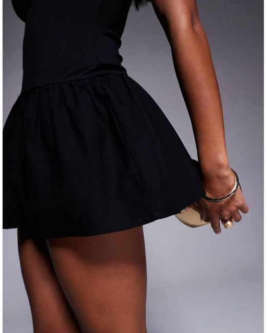 ASOS Blue Grown On Neck Mini Dress With Poplin Mix Skirt