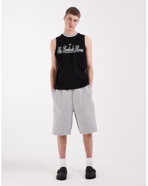 ASOS Black Heavyweight Regular Fit Graphic Print Tank With Panelled Shoulders for men