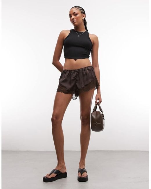 Monki Black Satin Lace Shorts