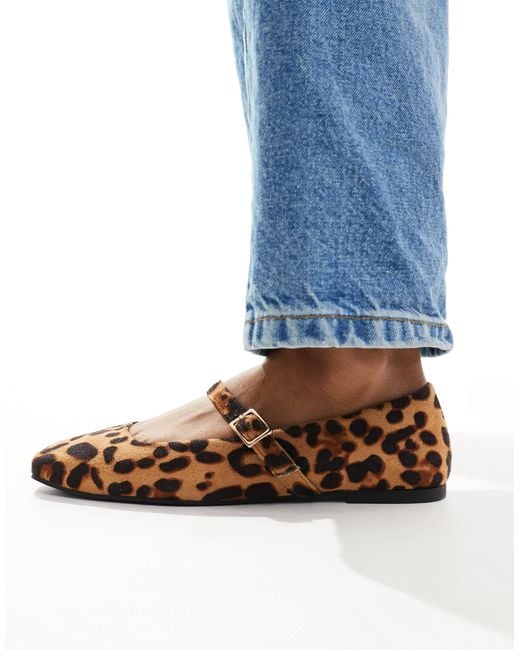 Asos Design Wide Fit Blue – lottie – mary-jane-ballerinas aus wildlederimitat mit leopardenmuster, weite passform