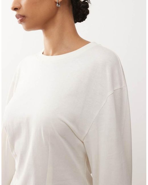 Monki White Long Sleeve Cinched Waist Top