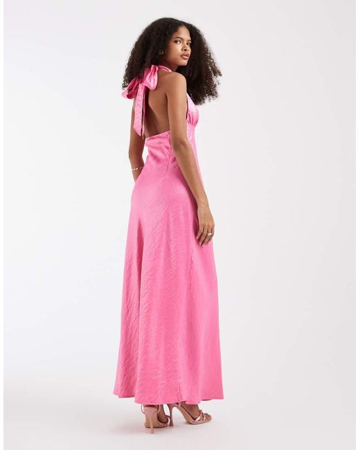 Pieces Pink Halterneck Satin Shimmer Maxi Dress