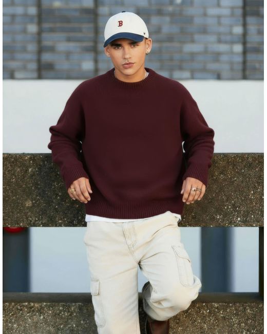 Pull coupe carrée ultra oversize en maille avec col ras ASOS pour homme en coloris Red