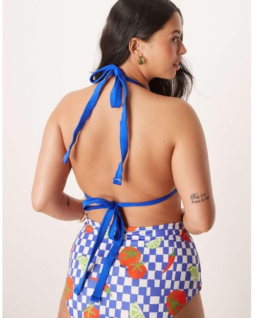 ASOS Blue Asos design curve – lucy chilli – triangel-bikinioberteil mit hohem trägeransatz