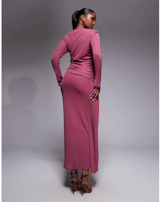 DASKA Pink Long Sleeve Asymmetric Drape Detail Maxi Dress