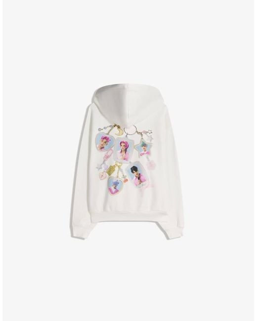 Bershka White Kpop Demon Hunters Huntr/x Hood Print Sweatshirt