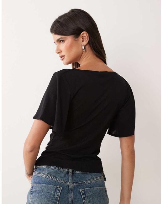 Miss Selfridge Black Top With Angel Sleeves And Cowl Neck