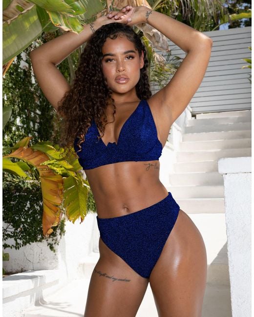 Wolf & Whistle X Malaika Terry Fuller Bust Mix & Match Underwire Bikini Top  in Blue