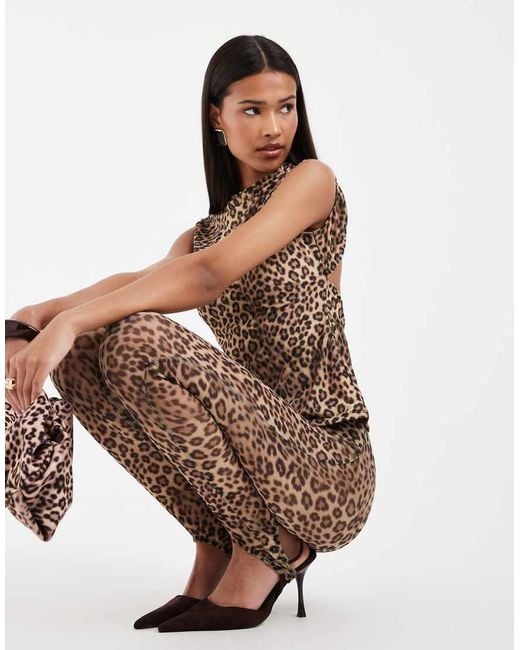 ASOS Brown Mesh High Neck Open Back Top