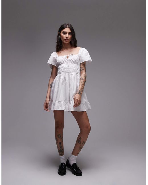 Robe mi-longue froncée en popeline - écru Tommy Hilfiger en coloris Gray