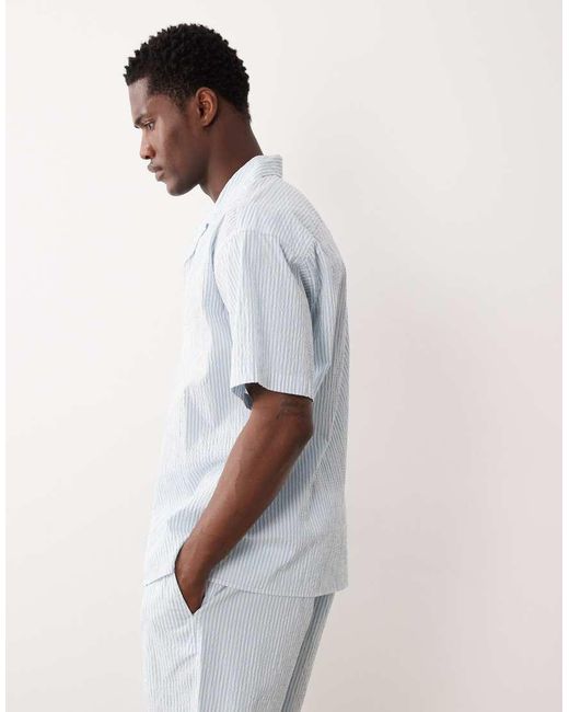 Jack & Jones White Revere Collar Seersucker Co-ord Shirt for men