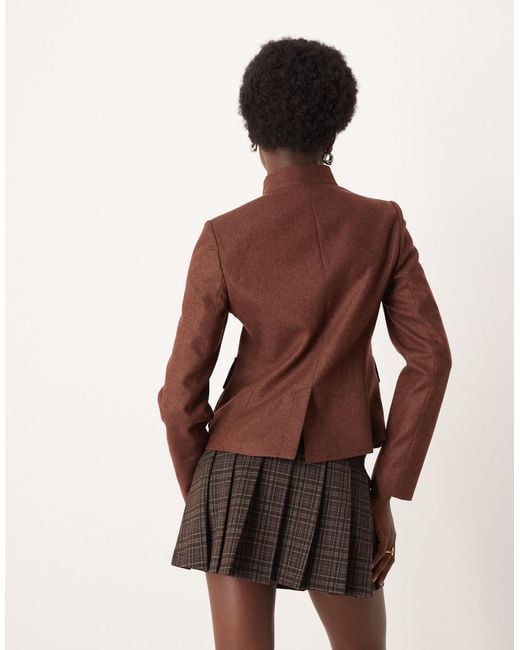 Mango Brown Wool Mix Utility Short Jacket