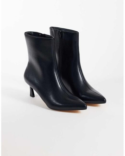 London Rebel Blue Claudia Kitten Heel Mid Ankle Boots