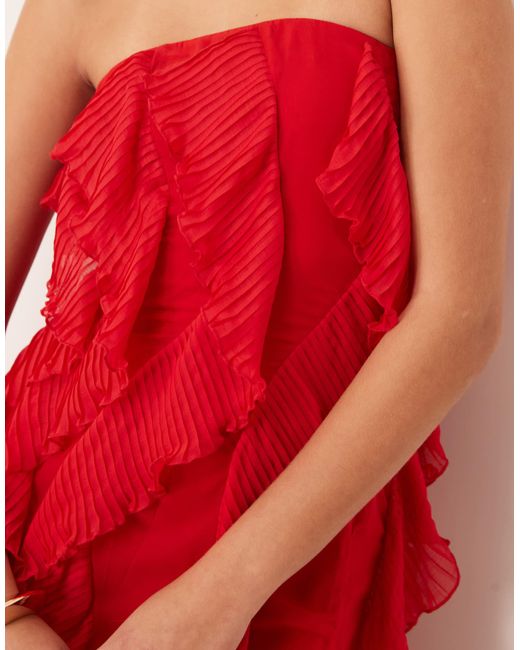 Pretty Lavish Red Strapless Ruffle Maxi Dress
