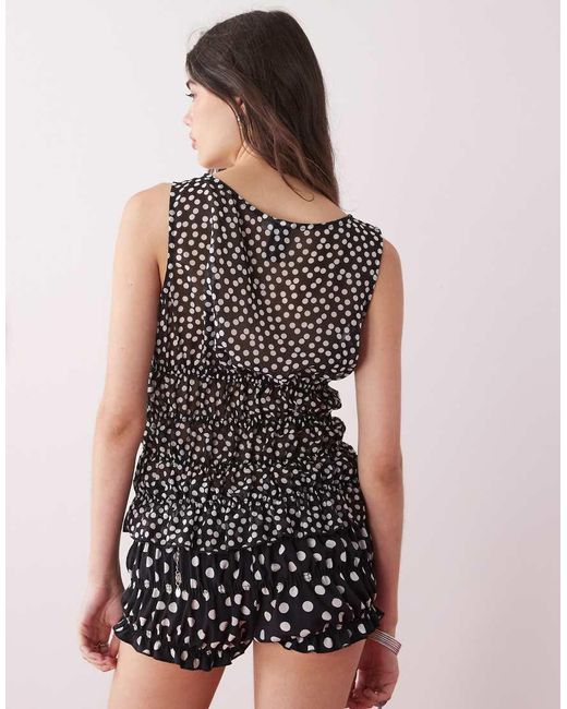 Collusion Black Chiffon Polka Dot Shirred Vest