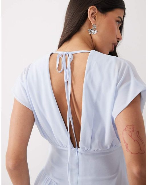 TFNC London White Chiffon V Neck And Back Asymmetric Drop Waist Maxi Dress